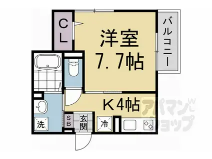 ロイヤルヴァンヴェール北白川(1K/2階)の間取り写真