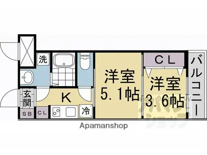 クレストタップ京都丹波口(2K/4階)の間取り写真