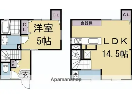 東海道本線 京都駅 徒歩13分 2階建 築34年(1LDK)の間取り写真