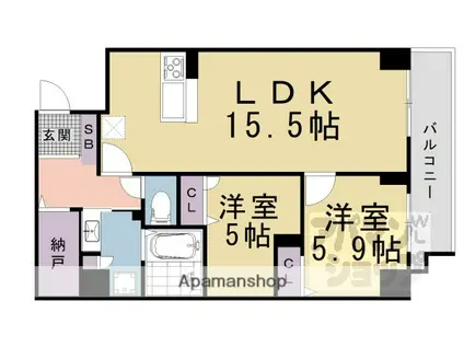 PADMA烏丸御池(2LDK/6階)の間取り写真