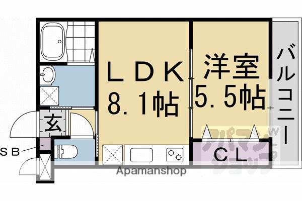 プライベートレジデンス西院II(1LDK/2階)の間取り写真
