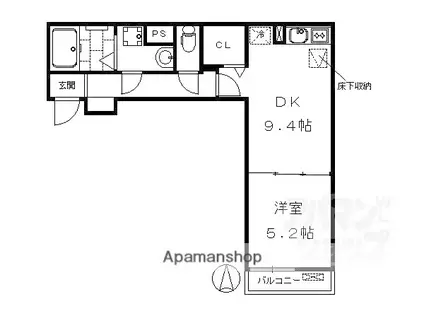 シャルマン東寺南III(1DK/1階)の間取り写真