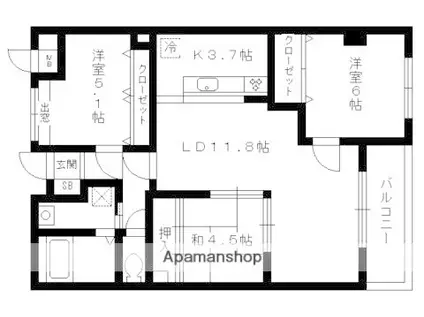 TAMS COURT(3LDK/1階)の間取り写真