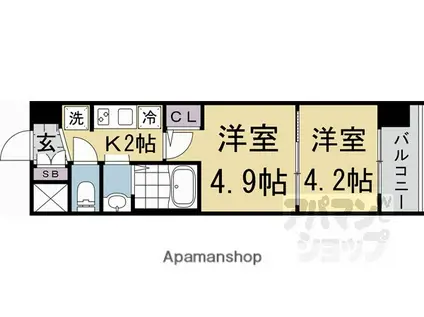 エステムコート京都二条(2K/2階)の間取り写真