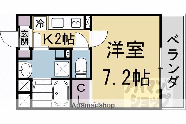 ALPHA鴨川(1K/2階)の間取り写真