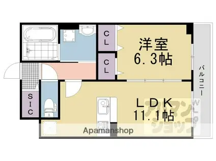 京阪電気鉄道京阪線 中書島駅 徒歩50分 3階建 築1年(1LDK/2階)の間取り写真