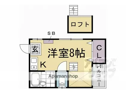 山口ハイツ(ワンルーム/2階)の間取り写真