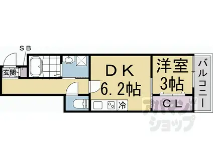 COCON京都一条(1DK/3階)の間取り写真