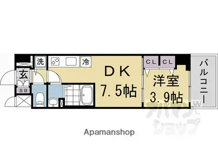 プロヴィスタ京都西院(1DK/9階)の間取り写真