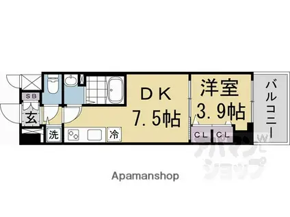 プロヴィスタ京都西院(1DK/8階)の間取り写真