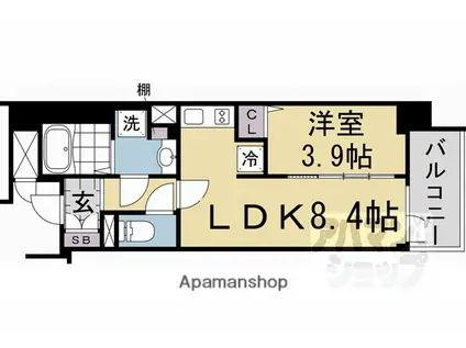 アクアプレイス京都千本丸太町(1DK/3階)の間取り写真