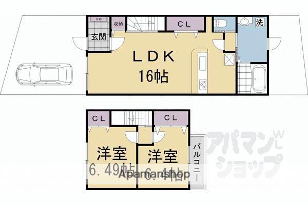一乗寺野田町テラスハウス中(2LDK)の間取り写真