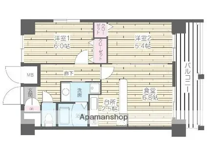 HF四条河原町レジデンス(2LDK/12階)の間取り写真