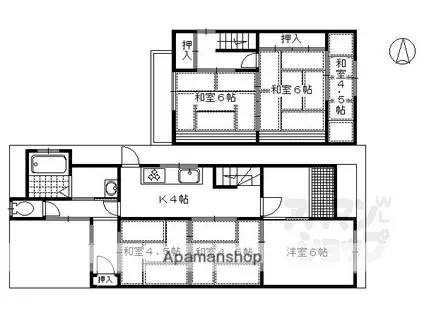 京都市烏丸線 北大路駅 徒歩8分 2階建 築57年(6K)の間取り写真