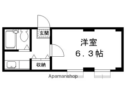 上賀茂松柏(1K/3階)の間取り写真