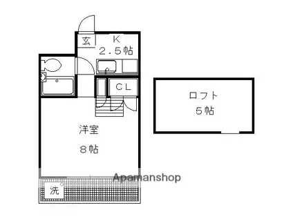 リバーサイド下鴨(1K/1階)の間取り写真