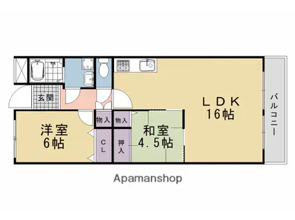 ハイツ白川(2LDK/6階)の間取り写真