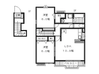 シャン・ド・フルールかも川(2LDK/2階)の間取り写真