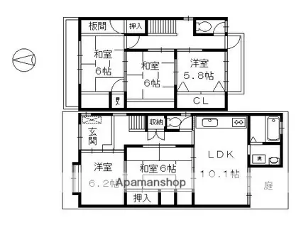 京都市烏丸線 北大路駅 徒歩4分 2階建 築30年(5LDK)の間取り写真