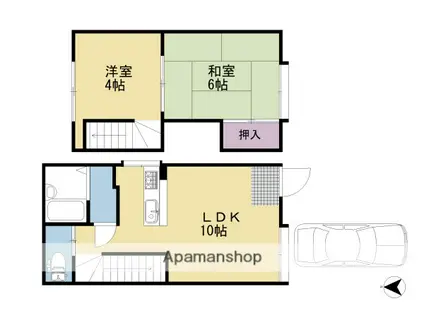 京都市烏丸線 北大路駅 徒歩17分 2階建 築48年(2LDK)の間取り写真