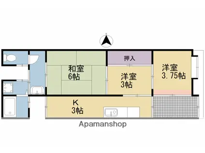 京都市烏丸線 北大路駅 徒歩13分 1階建 築56年(3K)の間取り写真