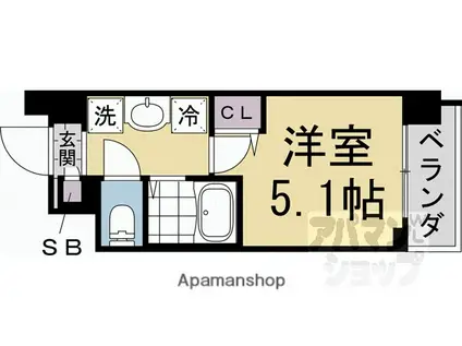 キャンパスヴィレッジ京都衣笠(1K/1階)の間取り写真