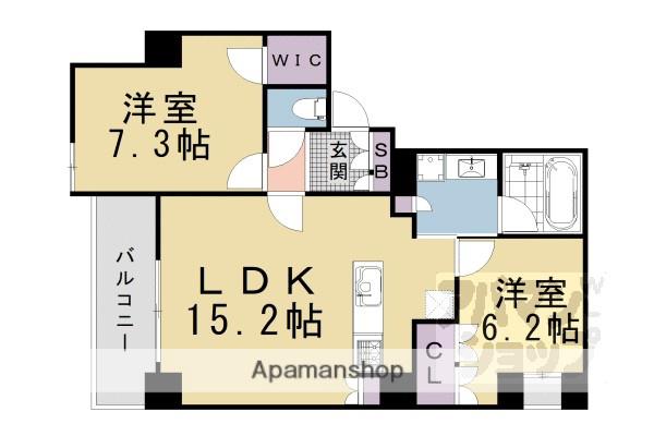 グランリソシエ烏丸御池(2LDK/8階)の間取り写真