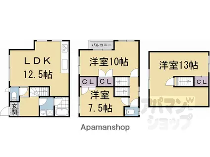 叡山電鉄 茶山・京都芸術大学駅 徒歩9分 3階建 築41年(3LDK)の間取り写真