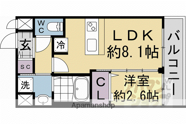 ファステート京都西陣エール(1LDK/2階)の間取り写真