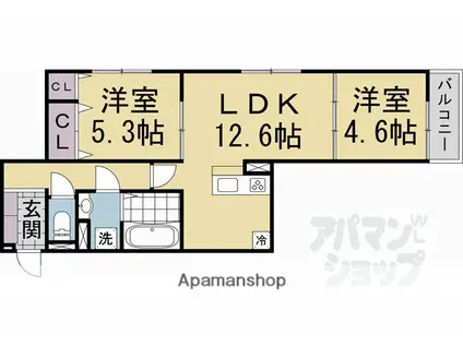 D-ROOM SAGARIMATSU(2LDK/2階)の間取り写真