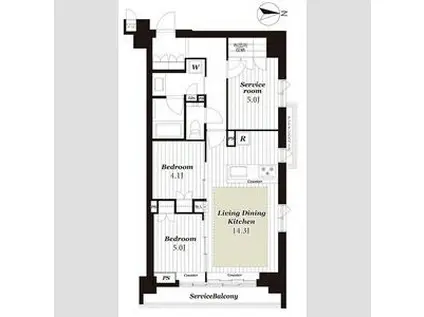 イニシア京都御所南(2LDK/3階)の間取り写真