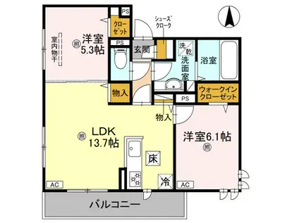 GRAMM東小野堀町イースト(2LDK/1階)の間取り写真