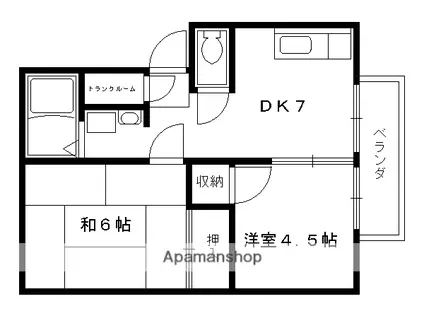 ウィンディア加茂川(1LDK/2階)の間取り写真