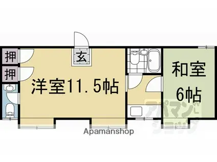 レジデンス西小路(1DK/1階)の間取り写真