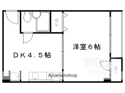 ドゥエル嵯峨の荘(1DK/4階)の間取り写真