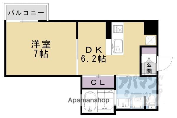 桂徳大寺北町マンション(1DK/4階)の間取り写真