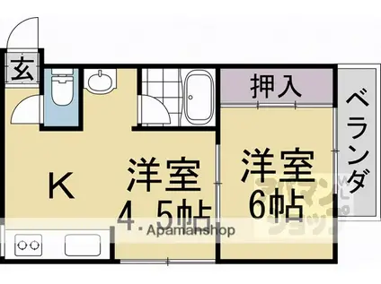 Uハイム中辻(2K/3階)の間取り写真