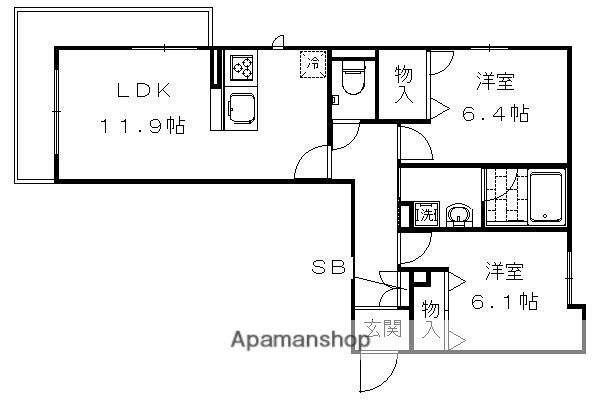 シャーメゾン四条桂川(2LDK/1階)の間取り写真