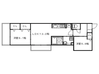 BRILLANTE鳥居本(2LDK/2階)の間取り写真