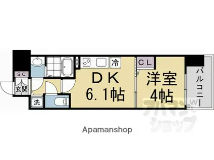 アスヴェル京都太秦(1DK/1階)の間取り写真