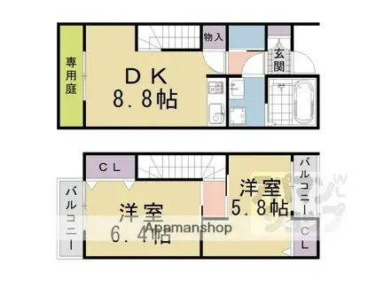 緑樹III(2LDK/1階)の間取り写真