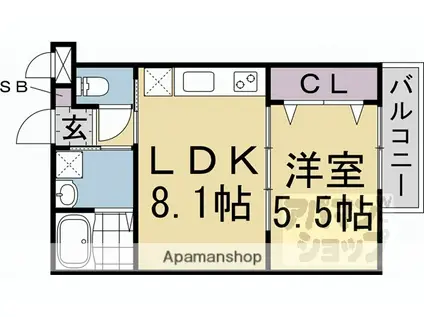 プライベートレジデンス西院II(1LDK/3階)の間取り写真