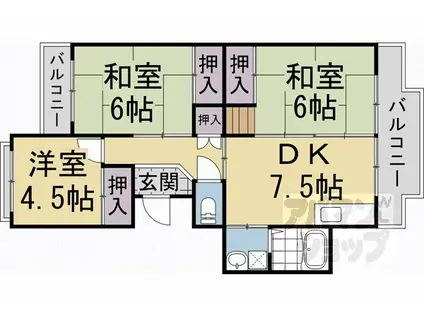 広沢市営 若者子育て応援 ことこと(3DK/6階)の間取り写真