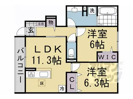 ソレイユ嵯峨野(2LDK/1階)の間取り写真