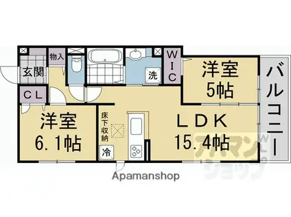 DーROOM右京区西院小米町(2LDK/1階)の間取り写真