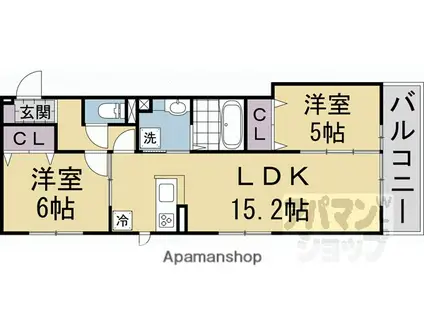 DーROOM右京区西院小米町(2LDK/1階)の間取り写真