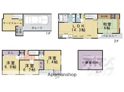 京都市東西線 二条城前駅 徒歩6分 3階建 築17年(4SLDK)の間取り写真