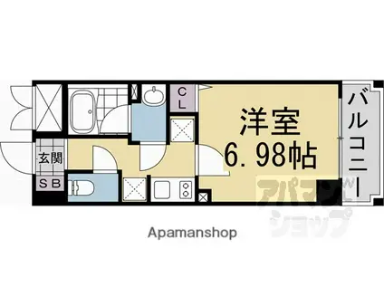 阪急電鉄京都線 西京極駅 徒歩17分 7階建 新築(1K/2階)の間取り写真