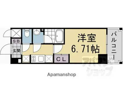 阪急電鉄京都線 西京極駅 徒歩17分 7階建 新築(1K/4階)の間取り写真