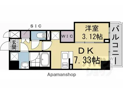 阪急電鉄京都線 西京極駅 徒歩17分 7階建 新築(1DK/2階)の間取り写真